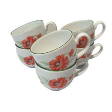 Royal Worcester Poppies 6 x Demitasse Tea Coffee Cups Small Floral 1990 Vintage