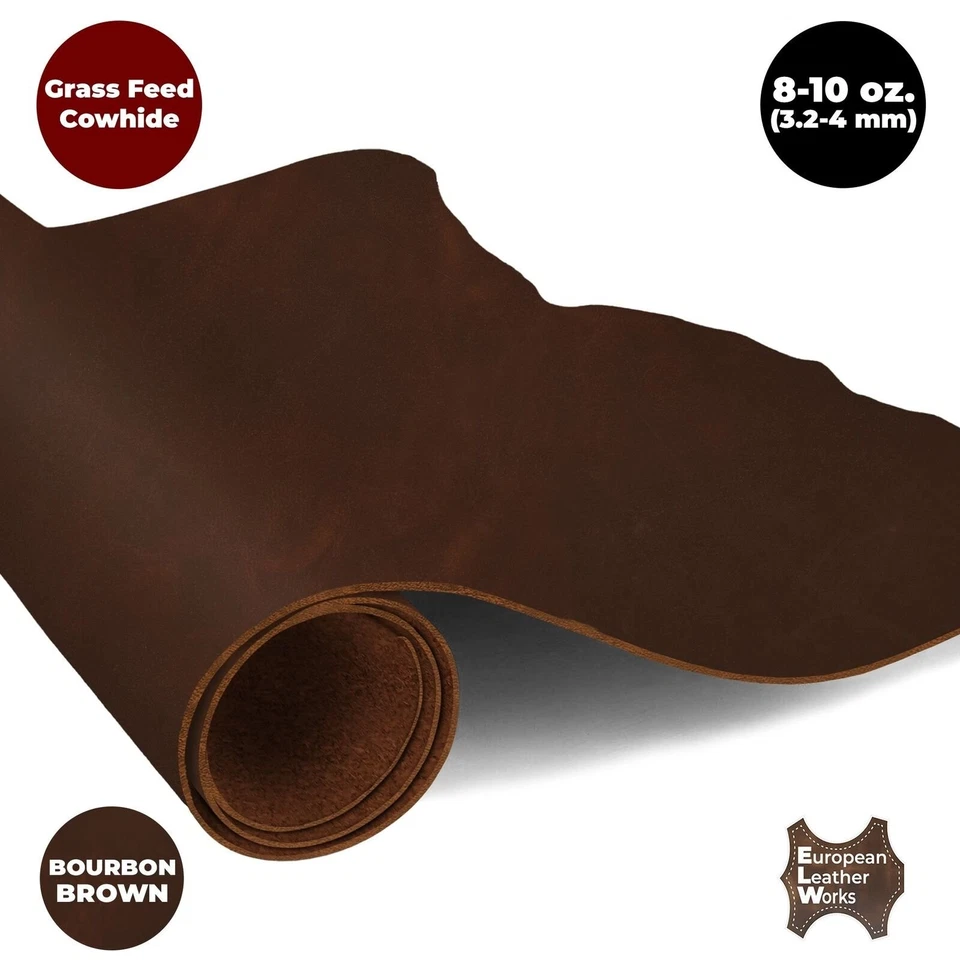 ELW 8-10 oz. (3-4mm) Thick Pre-Cut Piece Full Grain Leather Grass Fed CowHides - Image 4 of 4