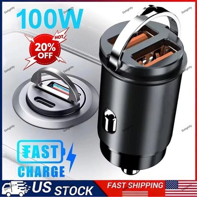 New Mini Dual USB PD Type-C Car Charger 100W 200W Fast Charge Adapter Accessory-