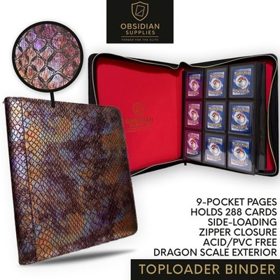9-Pocket Top Loader Binder - Dragon Scale - Casino Red Interior Holds 288 Cards