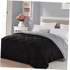 Size Reversible Comforter Lightweight Microfiber Fill Full/Queen Black/Grey