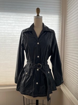 Vintage 70 s Etonic navy blue and white nylon rain jacket women s size large