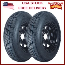 2-Pack Trailer Tires On Rim ST205/75D15 6PR 5 Lug on 4.5" 15" Rims Camper Cargo