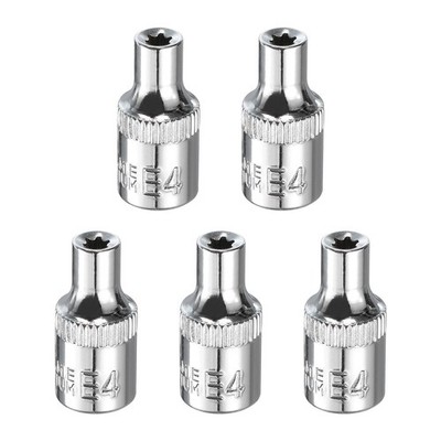 5pcs E-Torx Socket 1/4'' Drive E4 Star Socket 1'' Length 6 Point Spline Sleeve