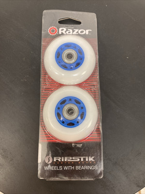 Razor Ripstik Caster Board Wheels With Bearings 76 mm White & Blue Pair New B33