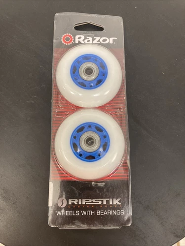 Razor Ripstik Caster Board Wheels With Bearings 76 mm White & Blue Pair New B33