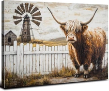 Highland Cow Canvas Wall Art Windmill Barn Pictures Wall Decor Kitchen Farmhouse