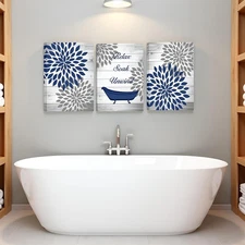  3 Pieces Rustic Floral Canvas Wall Art Dahlia Relax Soak Unwind Painting 