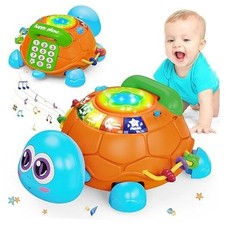 Baby Toys 6 to 12 Months Musical Turtle Crawling Girl Toys for 12-18 Blue