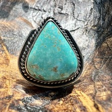 925 Sterling Silver Kingman Turquoise Teardrop Statement Ring Sz 8
