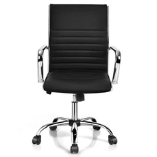 Costway High Back Conference Task Chair PU Leather Office Chair w/Armrests Black