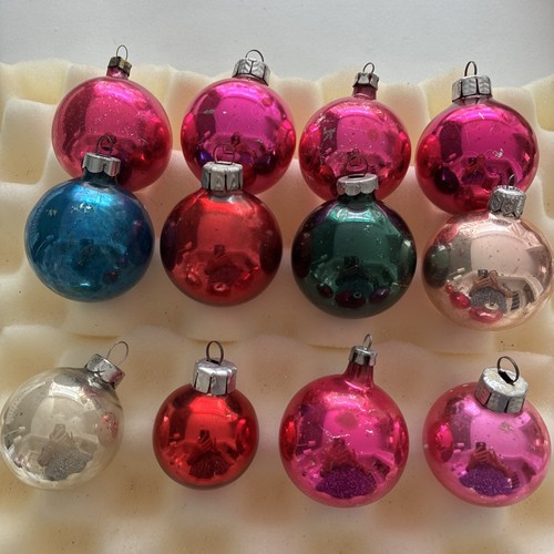 12 Vintage Christmas Tree Glass Baubles All Plain Colours - Picture 2 of 7