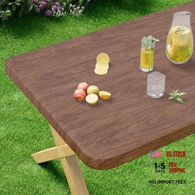 Rectangle Vinyl Tablecloth, Fitted Table Cover, 72'' x 30'' (Rectangular) 1 Oak