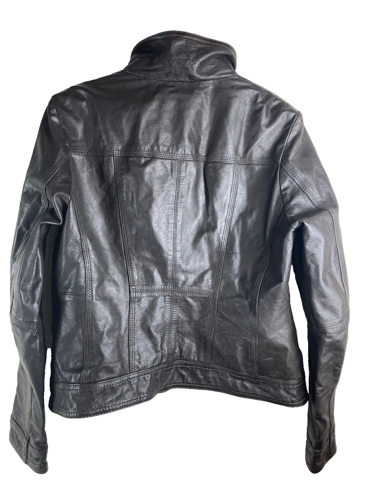 Chaqueta Bomber De Colección Y2K Guess Cuero Cremallera Bolsillos Talla Mediana Marrón Foto 4 de 4