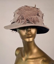 EDWARDIAN TEENS VELVET HAT W CROSSING VELVET RIBBON TRIM  VELVET LINED BRIM