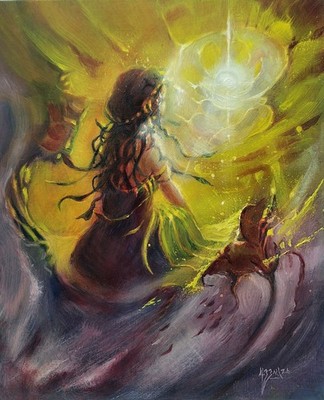 König ist hier Original Ölgemälde Fantasy Magische Frau Fine Artwork