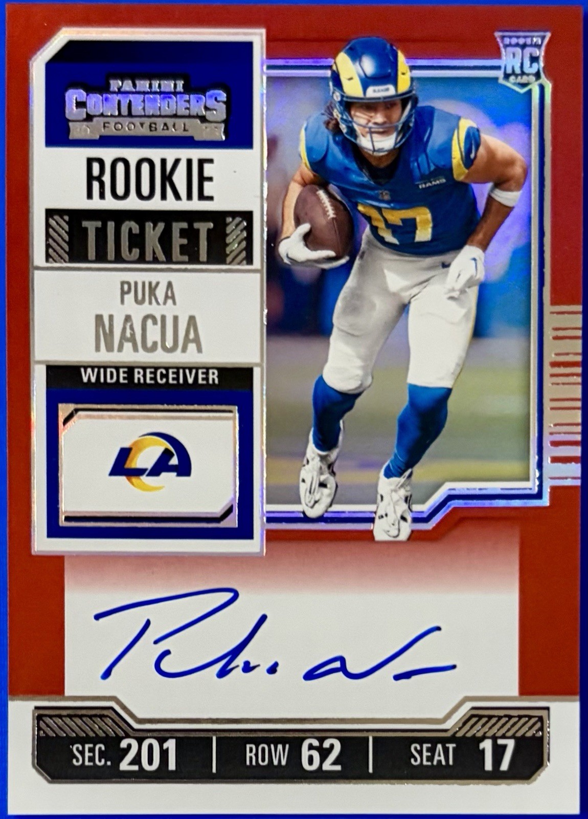 2023 Panini Contenders Red Zone Rookie Ticket FOTL #125 Puka Nacua RC Auto Rams!