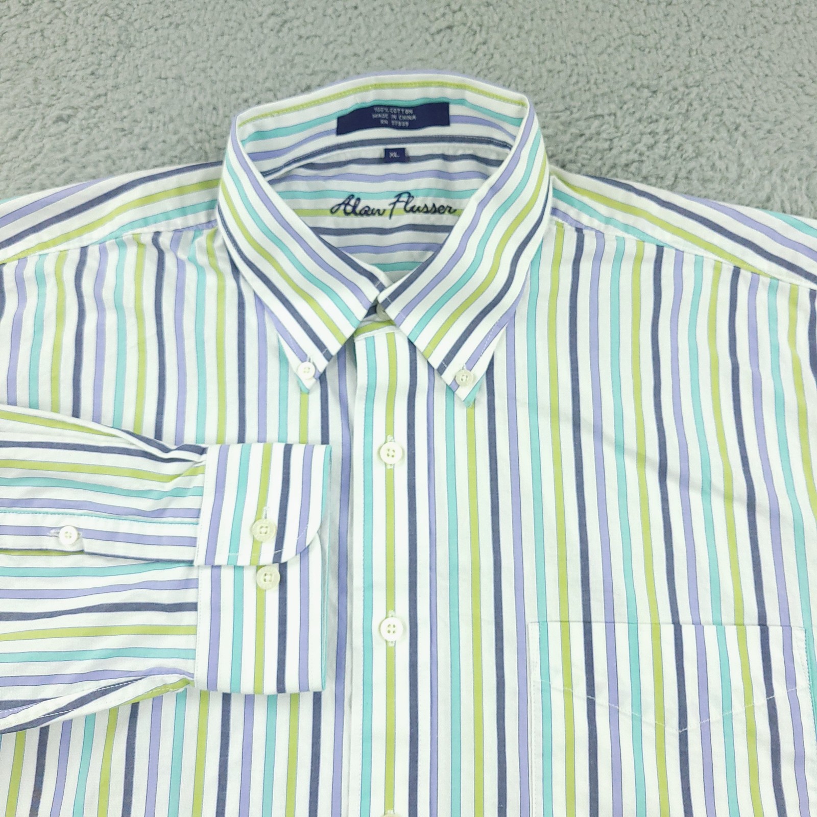 Alan Flusser Shirt Mens XL Striped Button Down Long Sleeve Dress Shirt