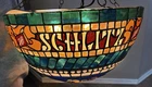 Vintage 1970s Schlitz Beer Stained Glass Look Hanging Half Globe Dome Light