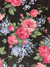 Vintage 90s Joan Kessler Concord Fabric Pink Cabbage Rose Floral Chintz Black