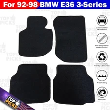 Fits 92-98 E36 3-Series Front & Rear Floor Mats Carpet BLACK Full 4 Pieces