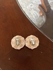 Vintage Featherweights Pink Floral Rhinestones Clip On Earrings Mid Century — photo 2