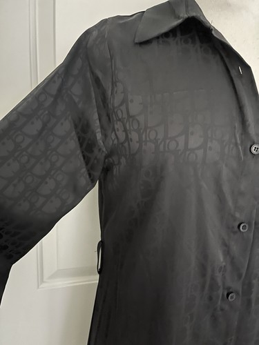 Black Classic shirt dress size large satiny silky long sleeves cocktail business - Picture 6 of 8