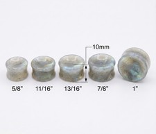 Pair of White Labradorite Stone Saddle Plug Double Flare Ear Lobe Plugs E604