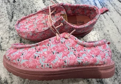 Simply Southern Pink Flamingo Print Canvas Lightweight Flats Women / Girls Sz 3