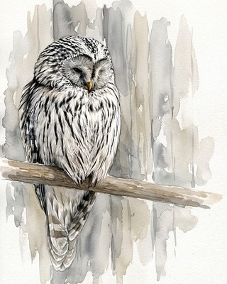 Wildlife Nature ''Silent Slumber'' Ural Owl Art Print. Free Shipping  0689