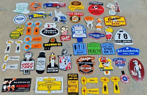 Lot of 50 Porcelain Enamel Signs – Mixed Designs, Vintage Style, single sided