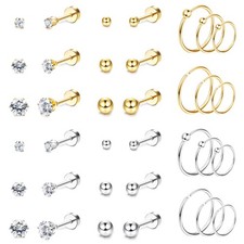 Surgical Steel Tiny Stud Earrings for Women Hypoallergenic Flat Back Cartilage E