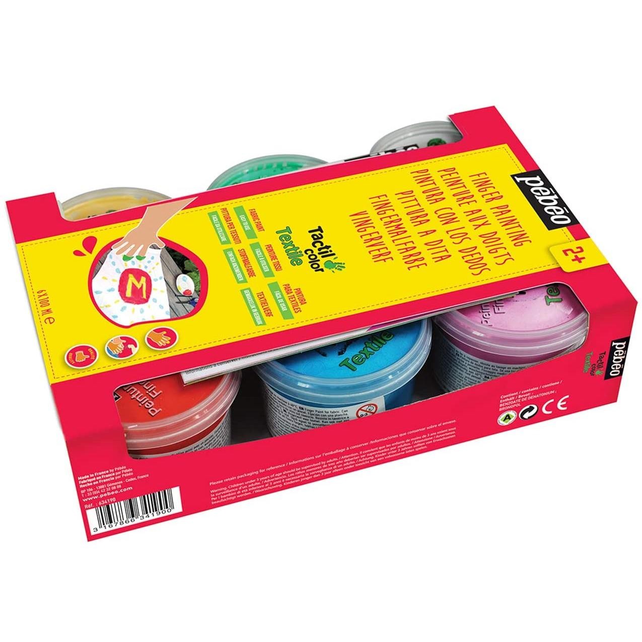 Pébéo Tactilcolor Textile 6x100mL peinture tissu enfant gouache au doigt nacrée assortie