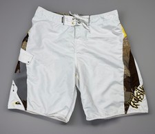 Vintage Y2K Quiksilver White Brown Board Shorts Mens Size 33 10” Inseam
