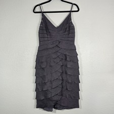Adrianna Papell Occasions Tiered Cocktail Dress Women Size 8 Gray Ruffles Party