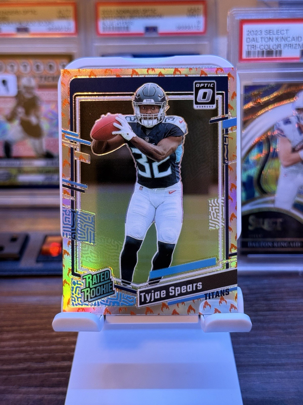 Tyjae Spears 2023 Optic Rated Rookie Fire Emoji Prizm SP RC #297 TITANS 🔥