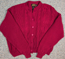 Vintage Eddie Bauer Cardigan Womens L Cableknit Red Heavy USA Made