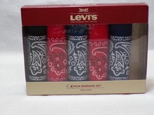 Lot of 5 Levis 100 Cotton Bandanas. 1 Black 2 Blue and 2 Red. New/Unused