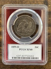 1859 O $1 Seated Liberty Silver Half Dollar PCGS XF40 Extremely Fine Coin