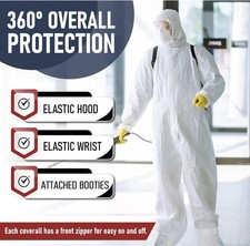 Hazmat Suits Disposable 25 Pack Protective Coveralls with Attached Hood XL