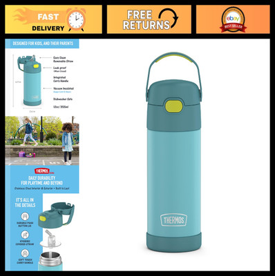 Kids Stainless Steel Vacuum Insulated Water Bottle - 12oz with Straw, Blue/Green