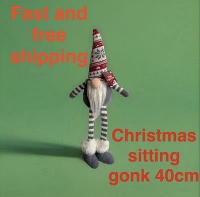 Weihnachtsdeko grau sitzender Gonk Wichtel Plüsch Puppe tolles Geschenk 