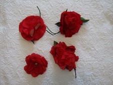 4 Vintage Millinery Hat Flowers Silk Velvet Large Roses--- 25