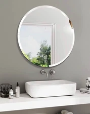 KOHROS Round Beveled Polished Frameless Wall Mirror for Bathroom Vanity