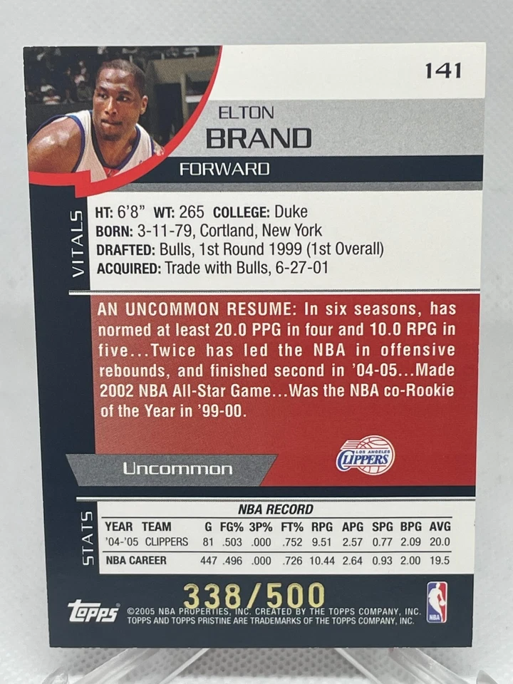 Elton Brand 2005-06 Topps Pristine #141 Uncommon Game Used Jersey /500 - Image 2 of 2