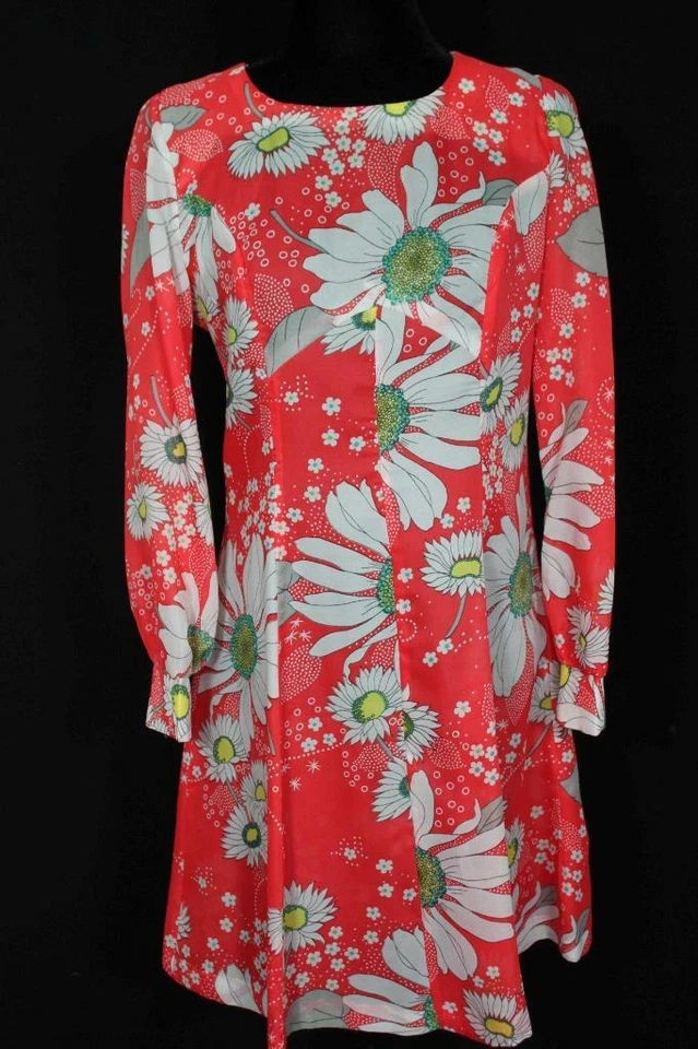 Robe Florale Poly Vintage Française RARE Des Années 1970-1980 Taille 8-10 - Photo 1/1