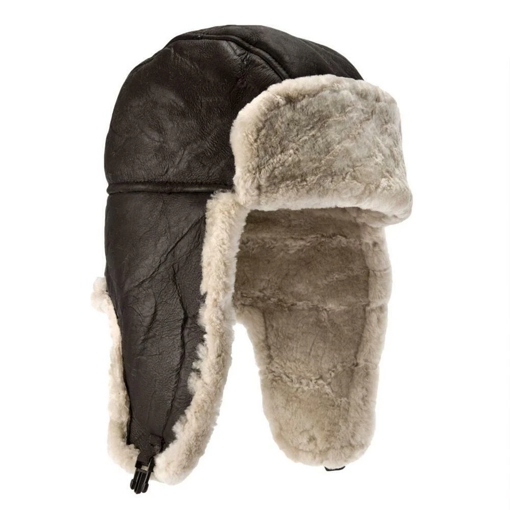 ECL Genuine Sheepskin Leather Hand Crafted Mens Aviator / Trapper Flying Hat