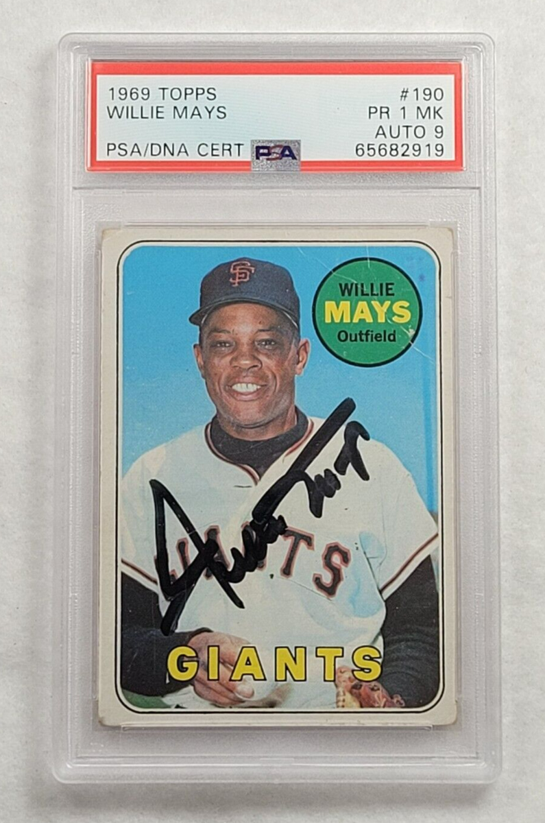 Rare 1969 WILLIE MAYS Signed Topps Baseball Card-HOF-GIANTS-PSA 9