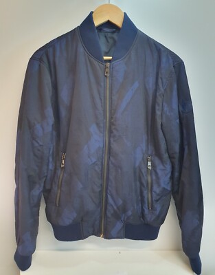 Versace Mens Bomber Jacket Black Navy Blue Patterned Man Blouson Zippato  UK
