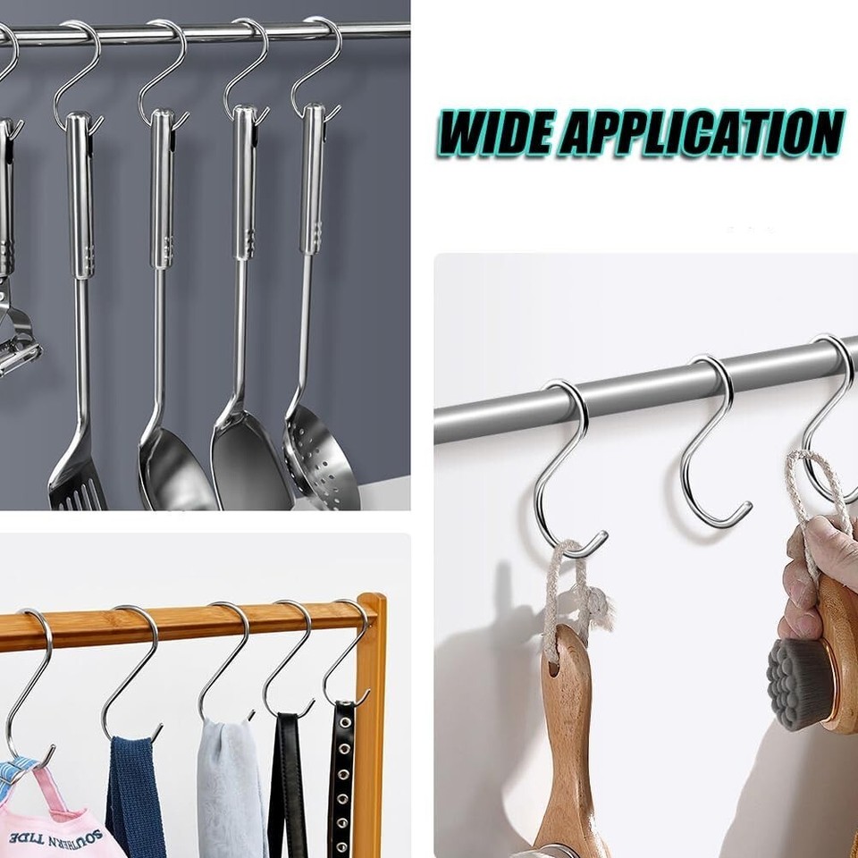 12 Pack S Hooks for Hanging, S Hooks Stainless Steel with Safety Buckle, Metal Hooks Fitting Diameter up to 1.26 Inch